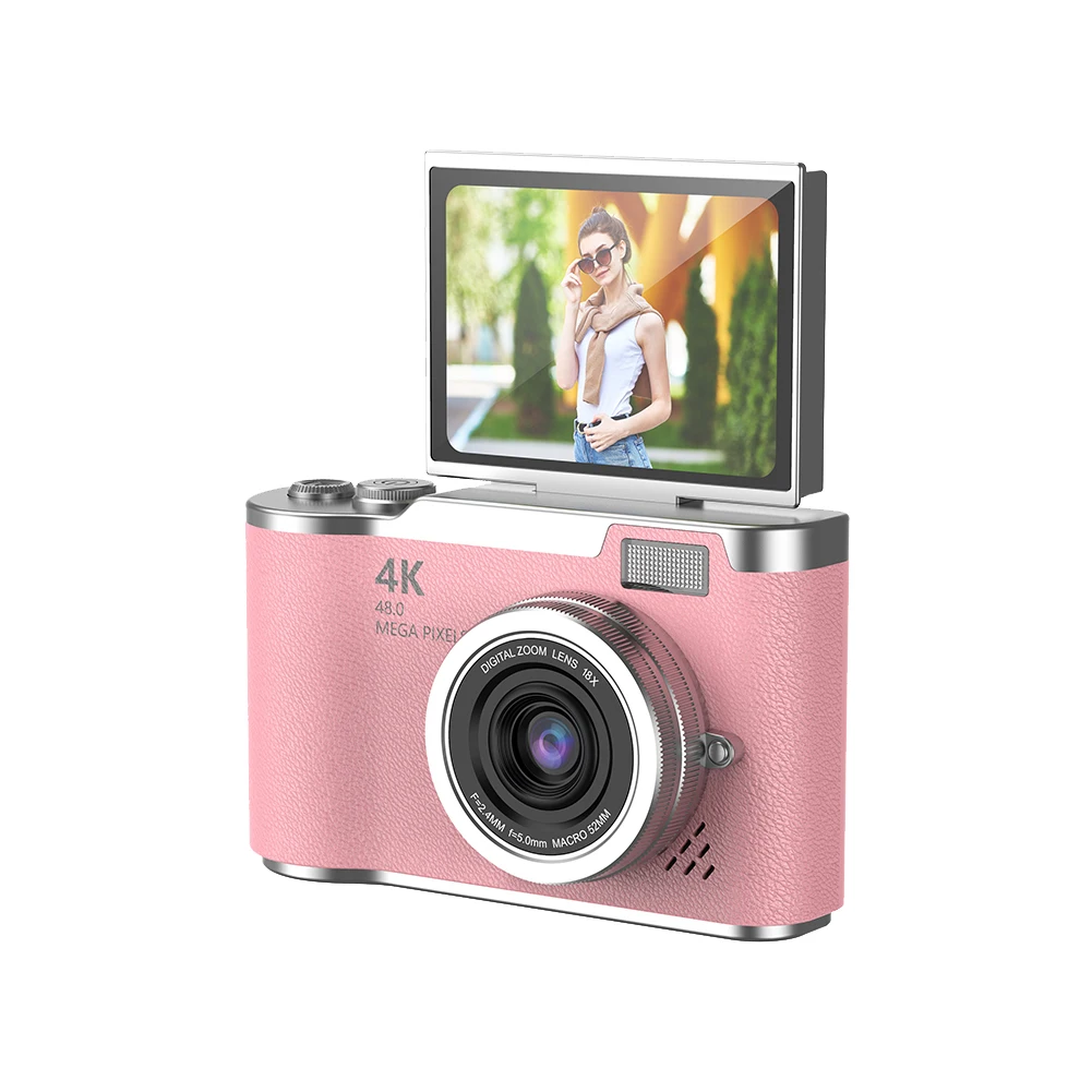 4K 디지털 카메라 48MP 휴대용 CCD 카메라 8배 줌 비디오 캠코더 180도 회전 화면 비디오 레코더 (청소년, 성인, 초보자용)