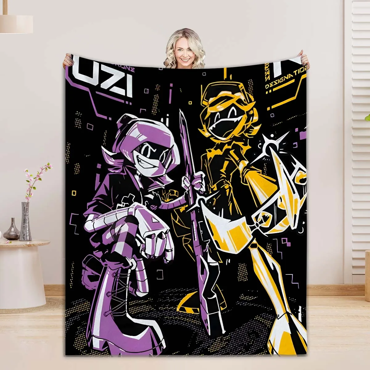 Manta con estampado de dibujos animados de Murder Drones, mantas cálidas de franela, mantas suaves y cómodas, forros para cama, cubre cama, regalo de cumpleaños