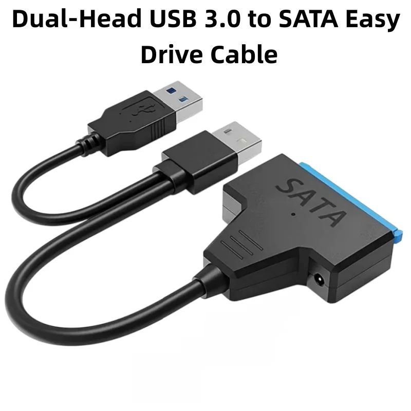 High-Speed USB3.0 External Hard Drive Adapter Cable SATA Interface for 3.5 Inch Mechanical 2.5 Inch Solid State 10T Dual-USB for
