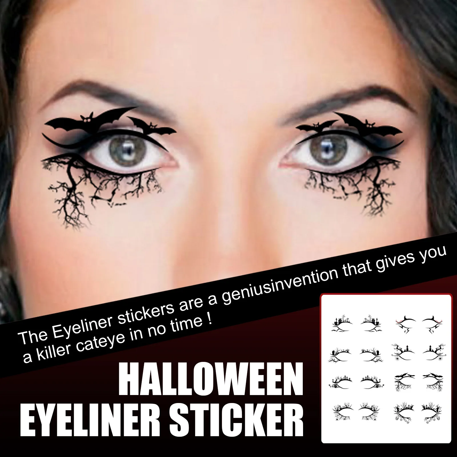 Autocollants de maquillage pour les yeux Halloween, Kit de remplacement de fard à paupières amovible, imperméable, résistant à la sueur, pour les yeux, maquillage de scène, Style de fête