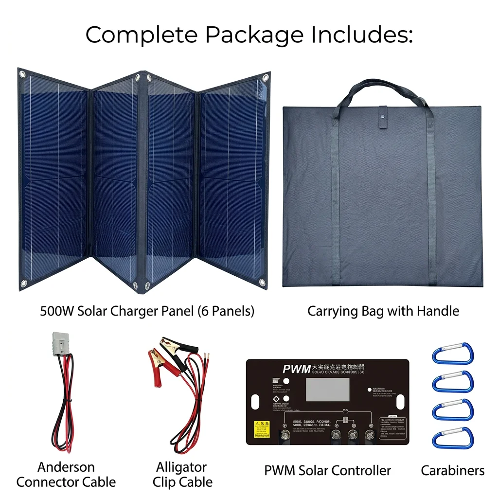 500W 5-piece solar panel 18V/36V Anderson connector 18.96% efficiency, waterproof single crystal, suitable for 12V-72V