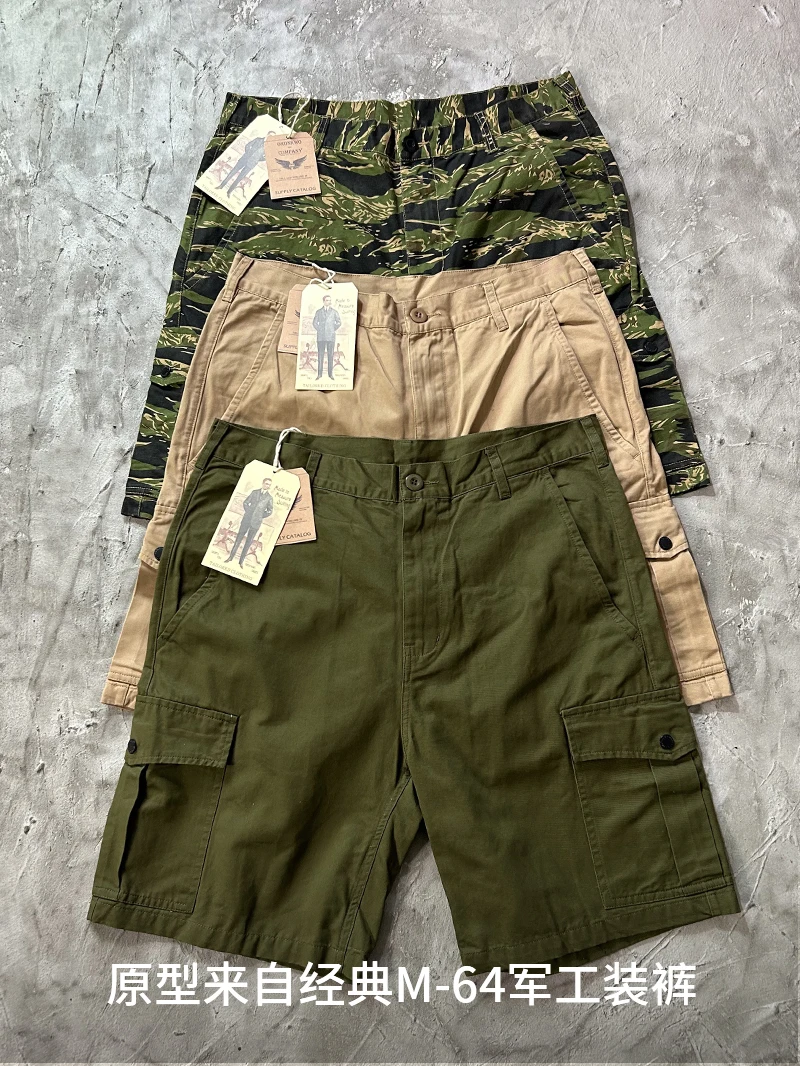 Camouflage Workwear Military Green Shorts Men's Summer American Vintage Multi Pocket Loose 100% Cotton Casual Khaki Half Pants