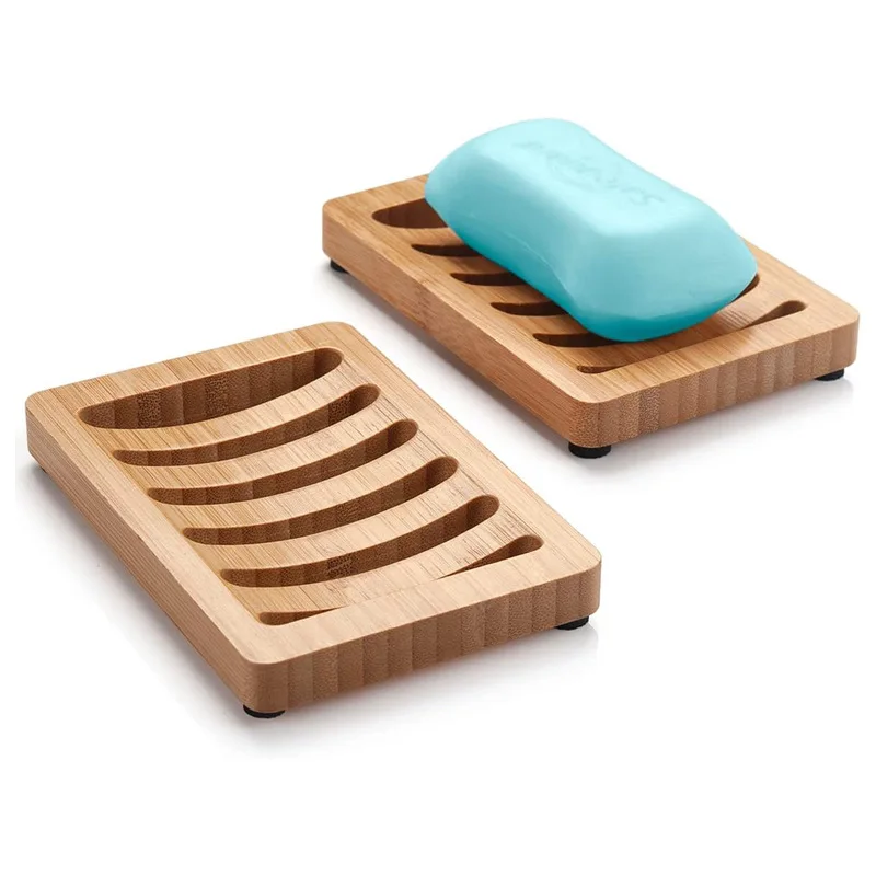 50Pcs Soap Box Natural Bamboo Dishes Bath Soap Holder Bamboo Case Tray Wooden Prevent Mildew Drain Box Bathroom Washroom Tools