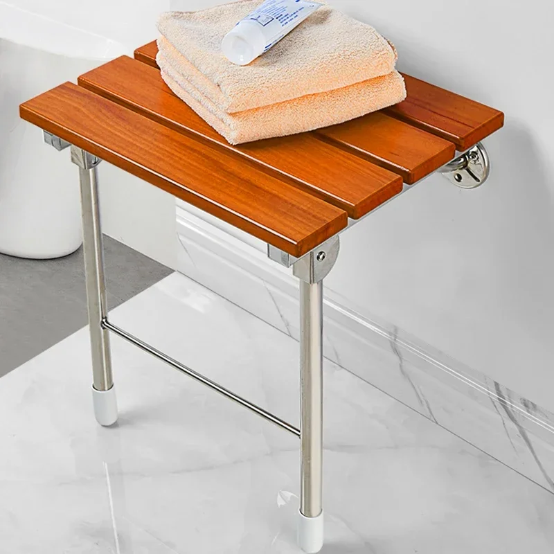 Wall Mounted Solid Wood Folding Stool Bathroom and Shower Chair Porch Shoe Changing Stool Relaxation Bathroom Folding Chairs image 3