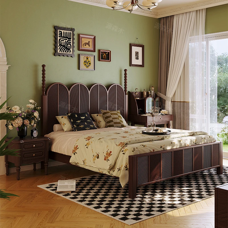 

French retro solid wood bed, single 1.5 high box wedding bed