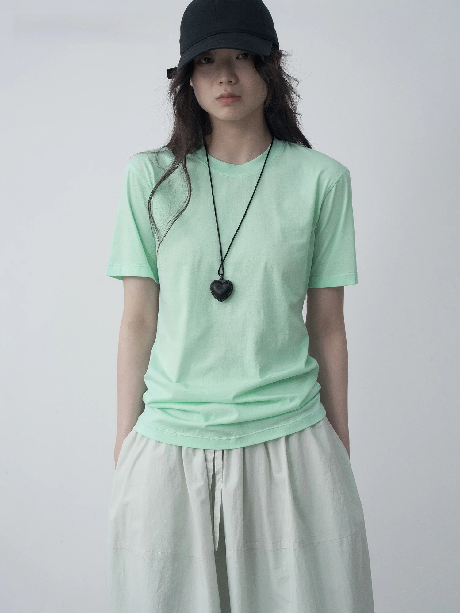 

VERMO Summer Green Fruit Transparent Slim Fit Short Sleeve T-Shirt Micro Permeable Long Velvet Cotton Casual Style round Neck