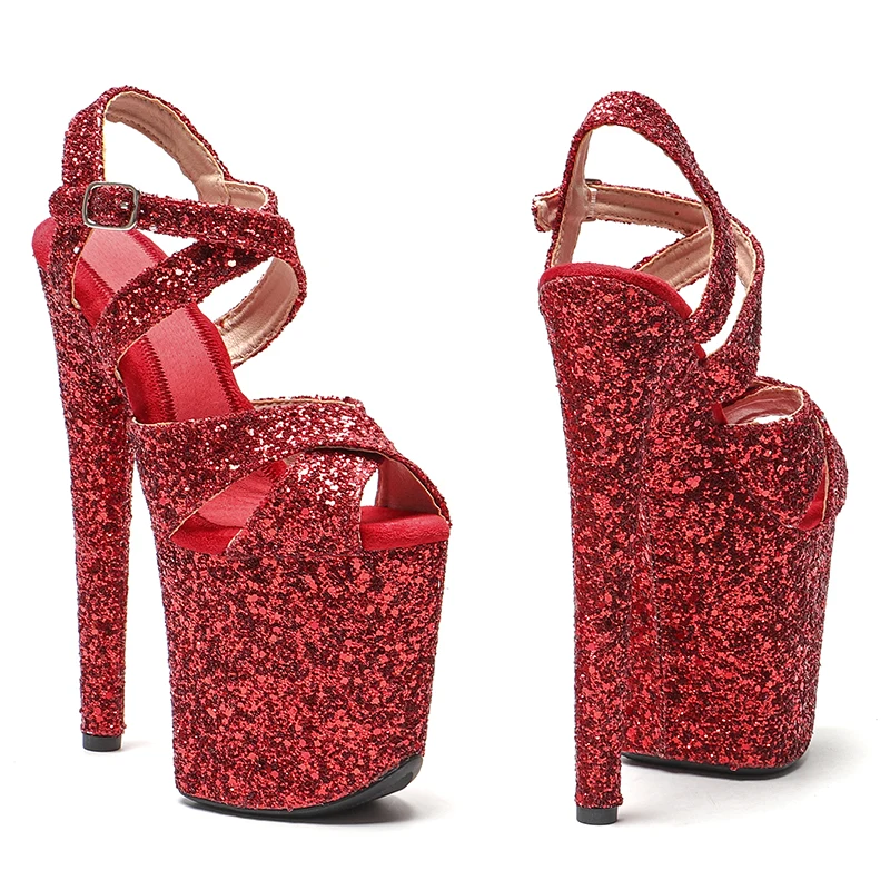 Leecabe New designs 20cm/8inch Glitter Upper RED Color pole dance sandals lady shoe high heel platform shoes