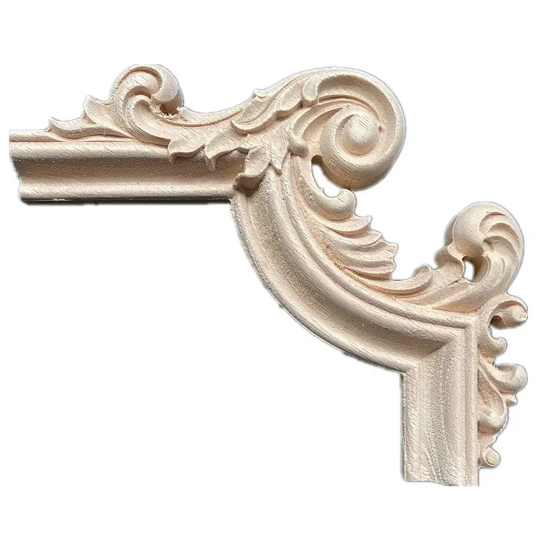 2PCS Vintage Floral Wood Carved Corner Applique Wooden Carving Decal for Furniture Cabinet Door Frame Wall Home Decor Crafts