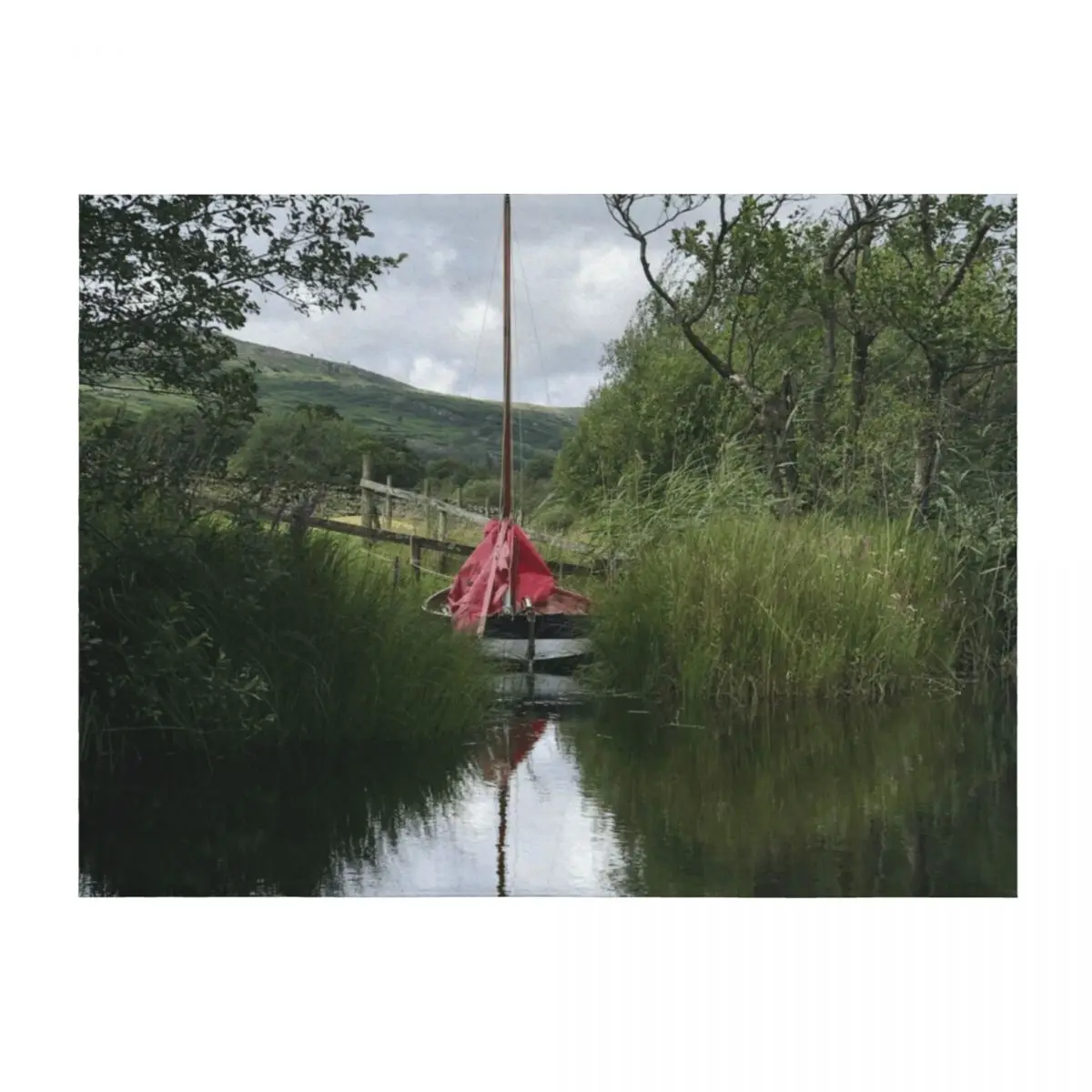 

Mirror Dinghy in the lake with a reflection Throw Blanket Furrys Luxury Designer Bed covers christmas gifts Blankets