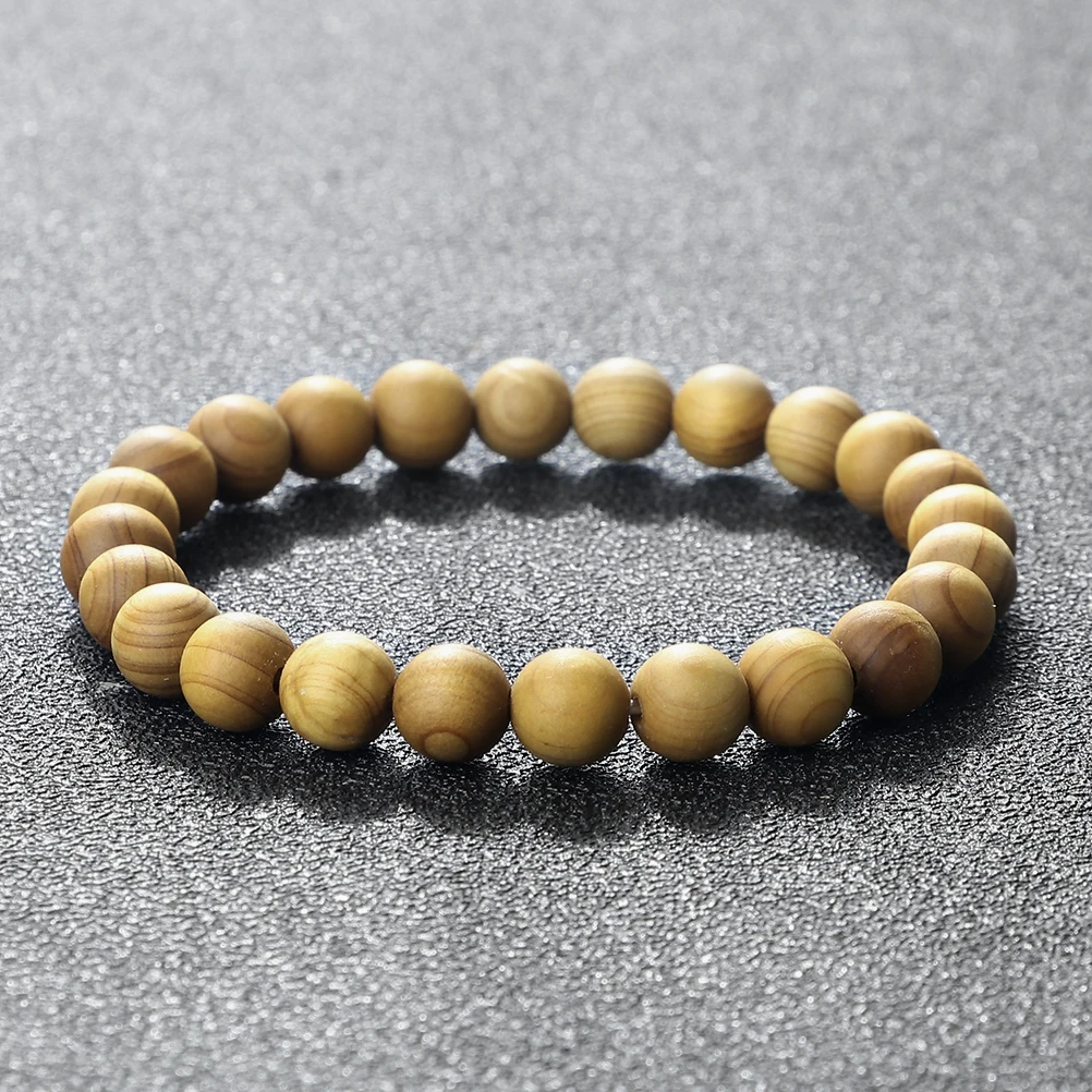 Sandalwood Natural Wood Beads Bracelet Tibetan Ethnic Buddha Meditation Bangle Elastic&Adjustable Prayer Men Women Jewelry Gift