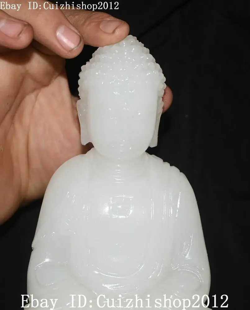 Rare Natural White Jade Send Son Tongzi Kwan-yin Guanyin Quan Yin Goddess Statue