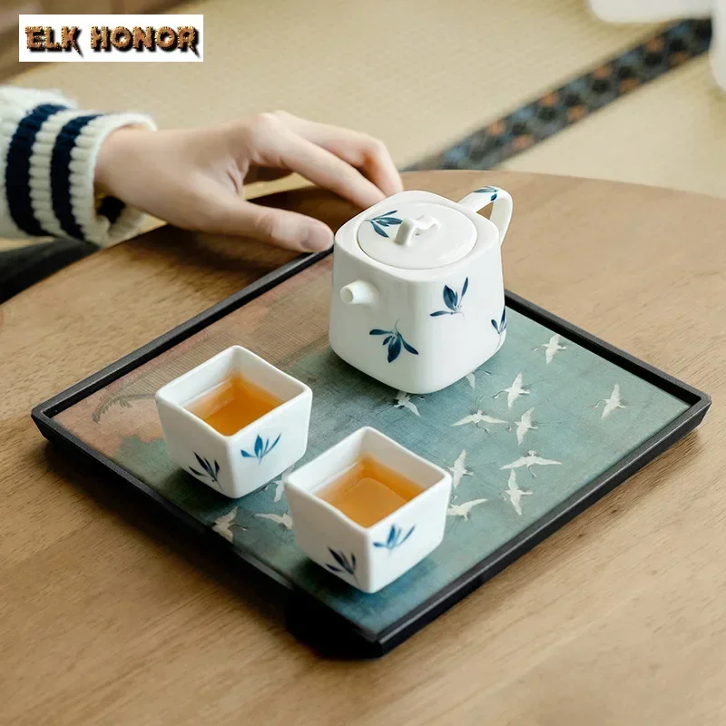 Chinese Style Square Water Absorbing Tea Tray Elegant Tea Board Dishes for Serving Chinese Tea Plate Teaware Supplies Ornaments