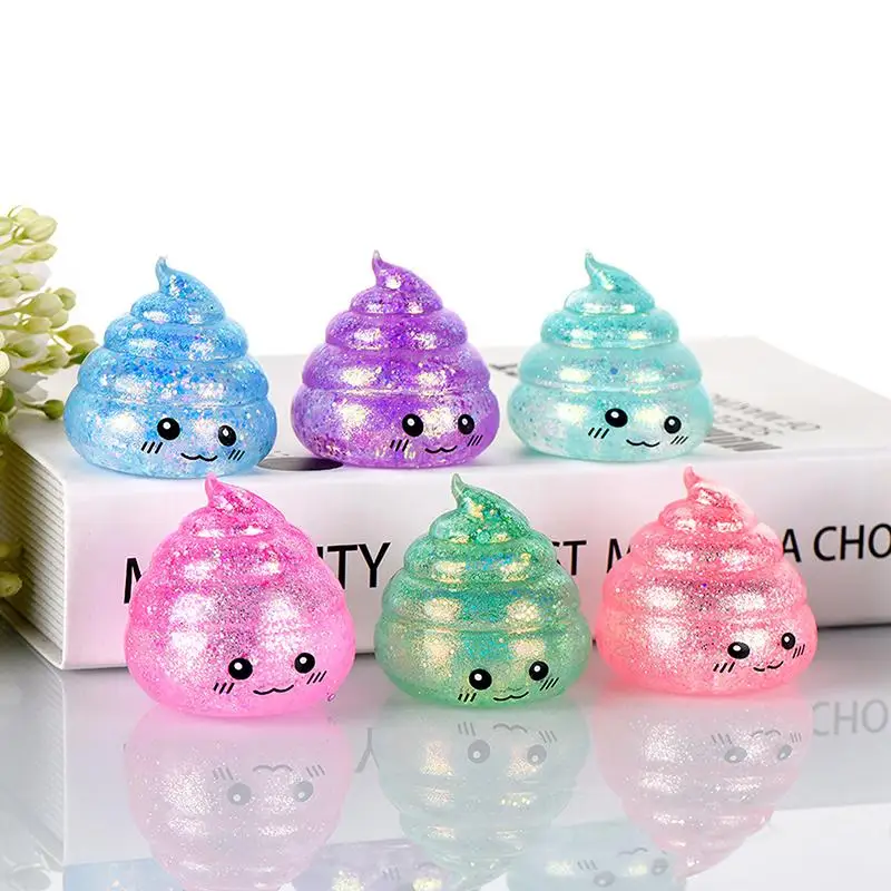 【BS】Cute Glitter Poop Squeeze Toys Soft Elastic Adorable Cartoon Design For Kids Stress Relief Desktop Party Favors Decor