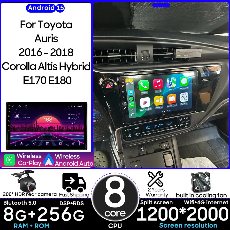 Android For Toyota Auris 2016 - 2018 Corolla Altis Hybrid E170 E180 Car Multimedia Player Carplay Auto Radio Navigation GPS 2din