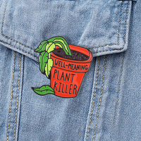 Plant Killer Enamel Pins Custom Dying Potted Plants Brooches Lapel Badges Funny Self-deprecating Jewelry Gift for Kids Friends