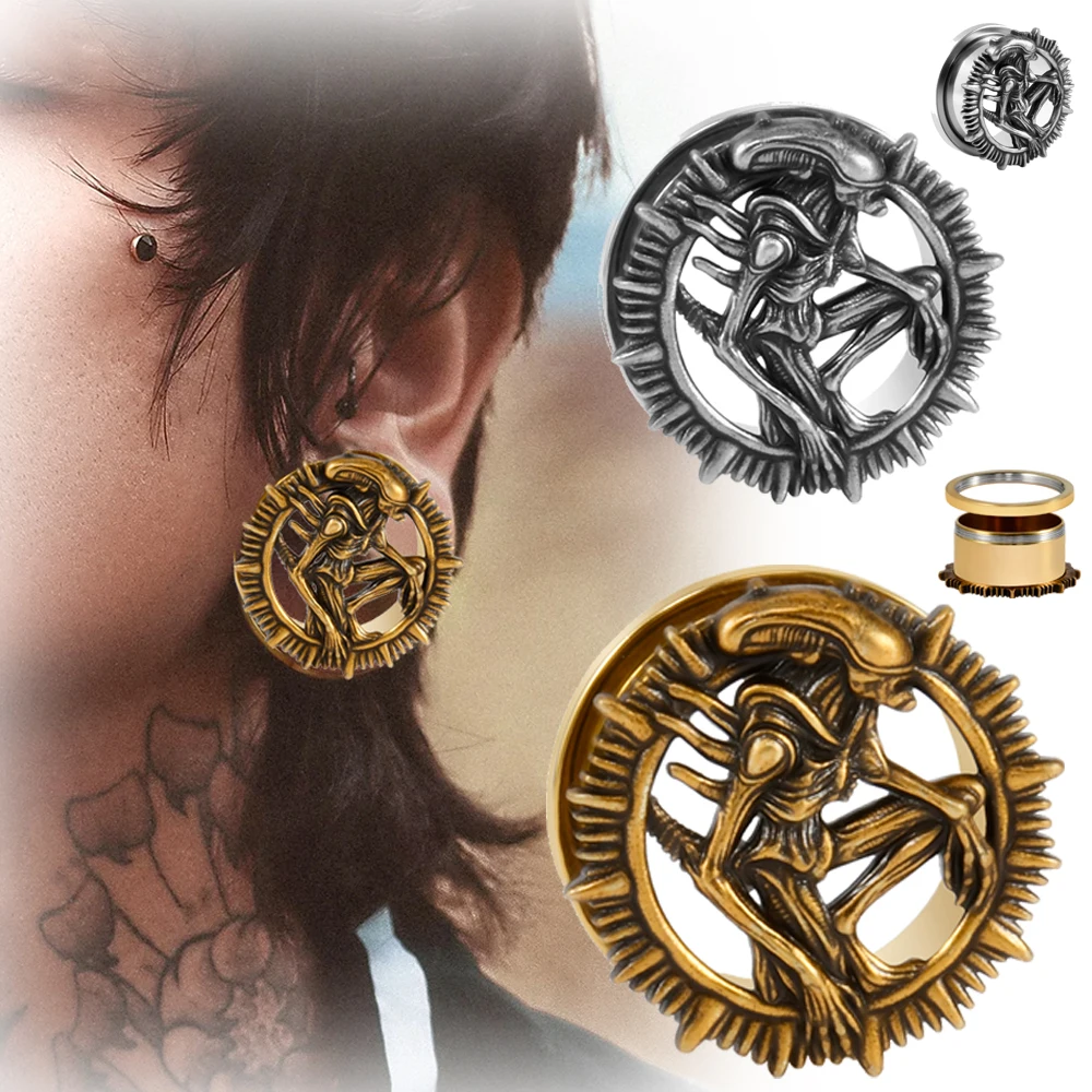 1/2PCS Stainless Steel Mutant Dog Ear Gauges Tunnel Punk Earrings Plugs Scew Fit On for Ear Expander Stretchers Piercing Jewelry