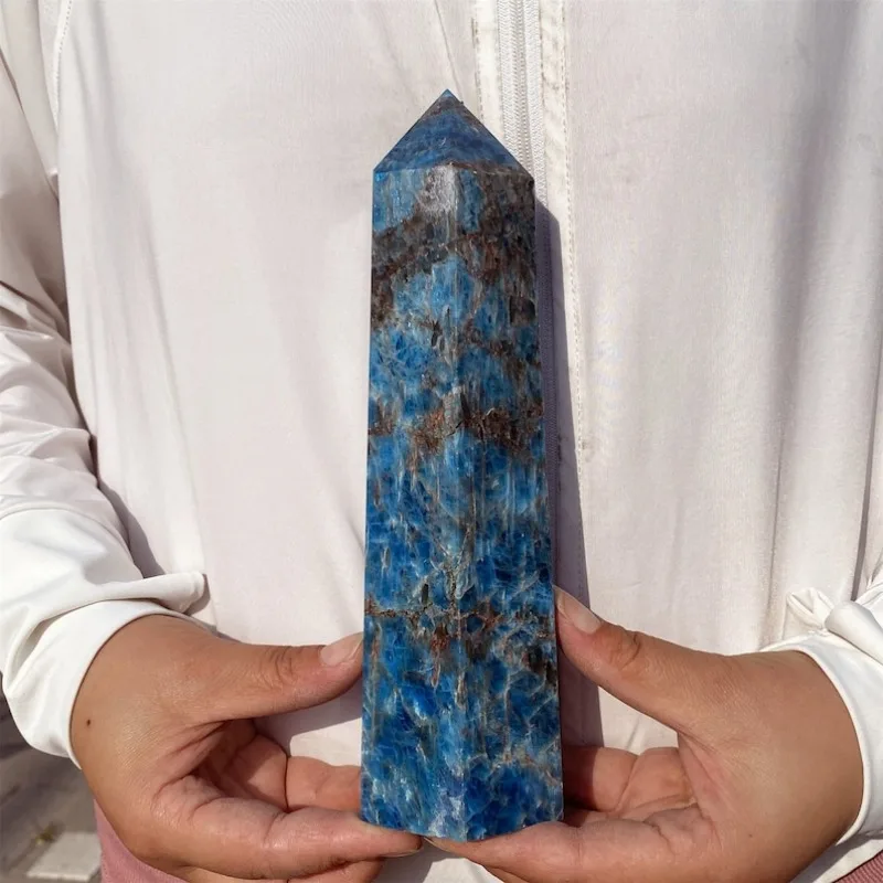 8.2‘’Natural Blue Apatite Tower Point-Blue Gemstone Tower-Crystal Obelisk Wand-Throat Chakra Stone Polished Healing Stone