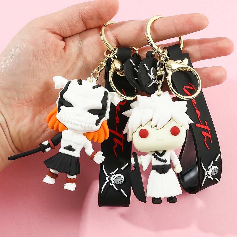 Anime giapponese BLEACH portachiavi in Silicone Cartoon Kurosaki Ichigo Cosplay portachiavi per uomo ciondolo auto Charms accessori regali