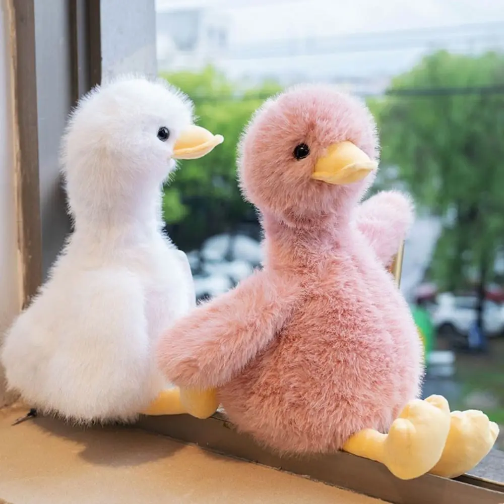 Simulation Yellow Duck Plush Lifelike Goose Stuffed Animals Long Hair Duck Plushies Kawaii Sleeping Duck Stuffed Doll