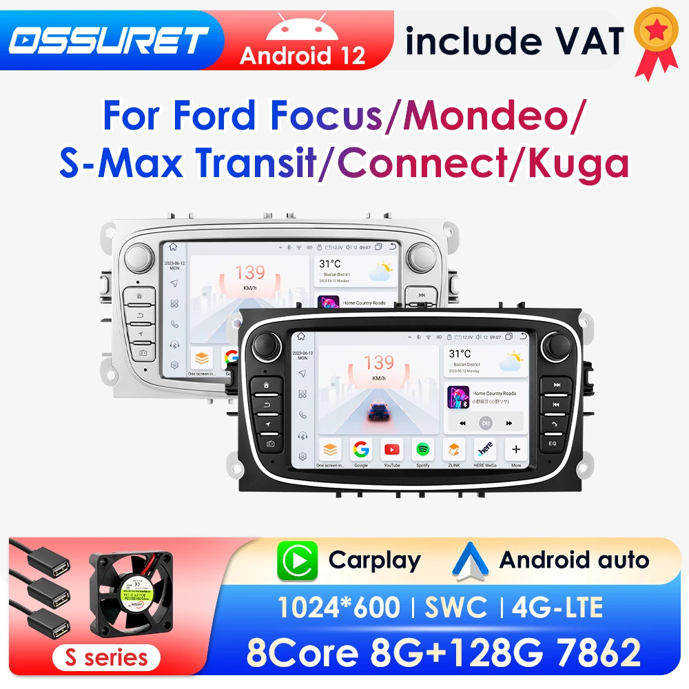 Carplay Android Auto Car Radio For Ford/Focus/S-Max/Mondeo 9/GalaxyC-Max Multimedia Video Player Navigation GPS NO DVD 7862