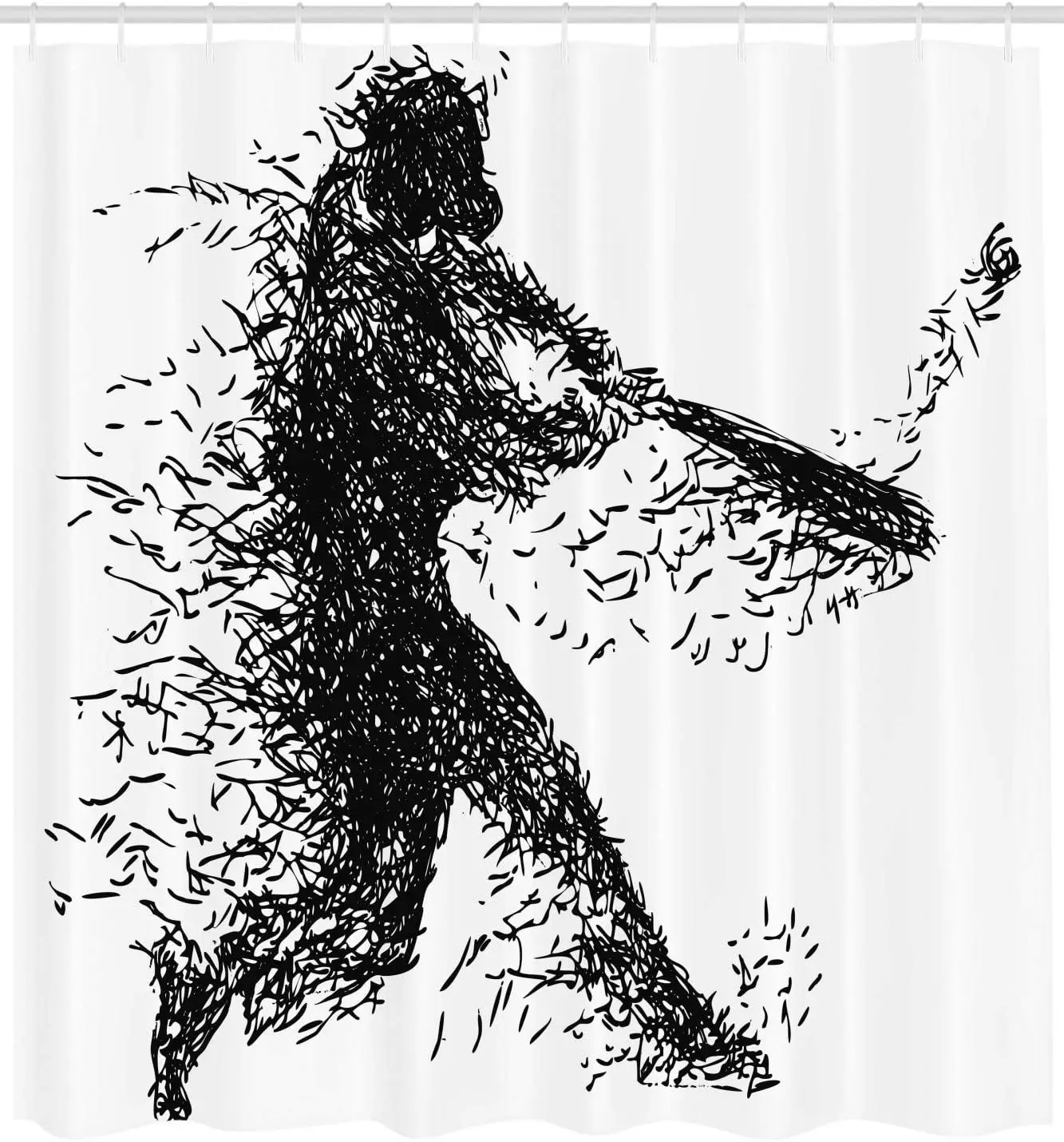 

Черно-белая занавеска для душа, абстрактная иллюстрация бейсболиста, позирующая гранж, тканевый декор для ванной комнаты