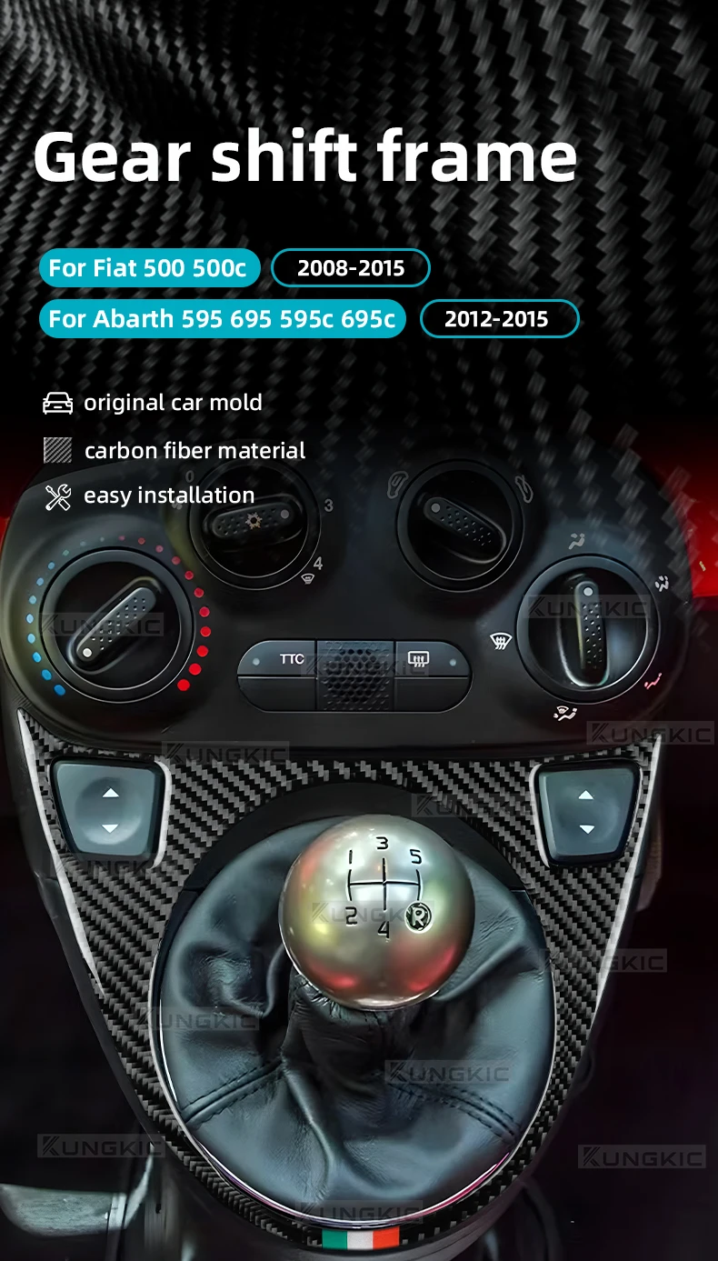 Für Fiat 500 2008-2015 & Abarth 595 695 595C 695C 2012 2013 2014 2015 AT MT Echte Carbon-Faser Schalthebel-Verkleidung Aufkleber – Detail 1