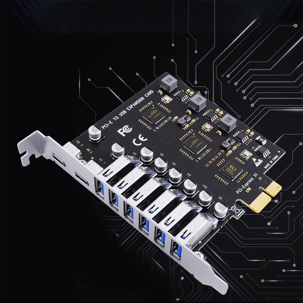 

A19E-USB 3.2 And Type C PCI-E Expansion Card PCIE To USB Controller 6Port + 2Port USB-C 3.2 PCI-E Card Adapter