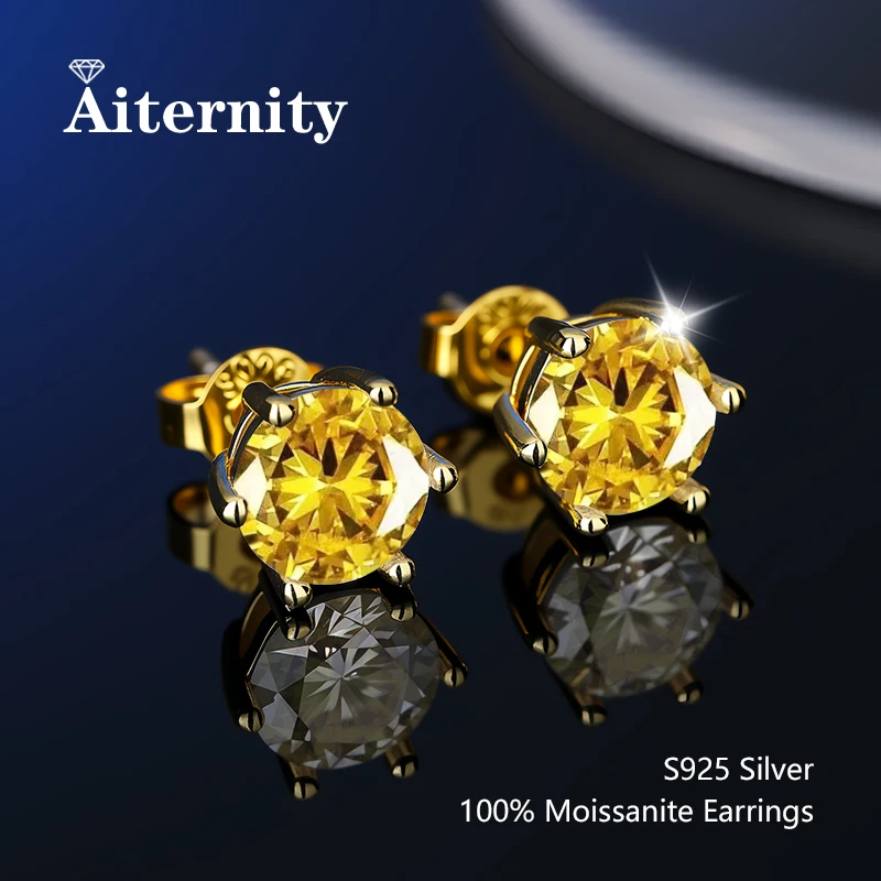 Moissanite Studs Earrings With 2 Certificates Pass Diamond Tester Pen For Men Women 925 Silver 18K Plated Wedding Gemstone