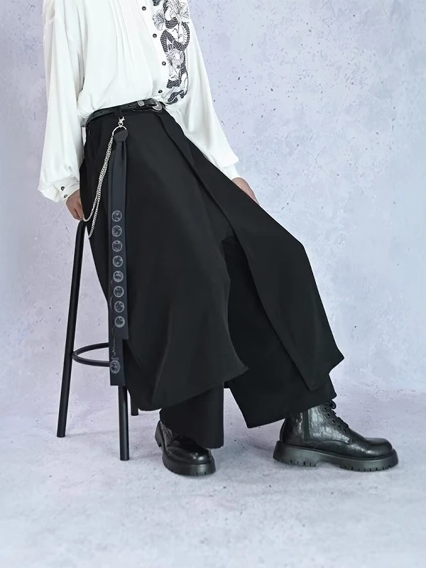 New Chinese Style High Waist Wide Leg Pants Men Women Loose Fit Slimming Trousers Black Patchwork Design Casual Fashion