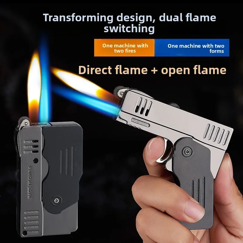 Newest Torch Turbine Gas Lighter Gun , Switchable Jet Flame Butane Lighter, Creative Foldable Portable Lighter Men'S Gadget