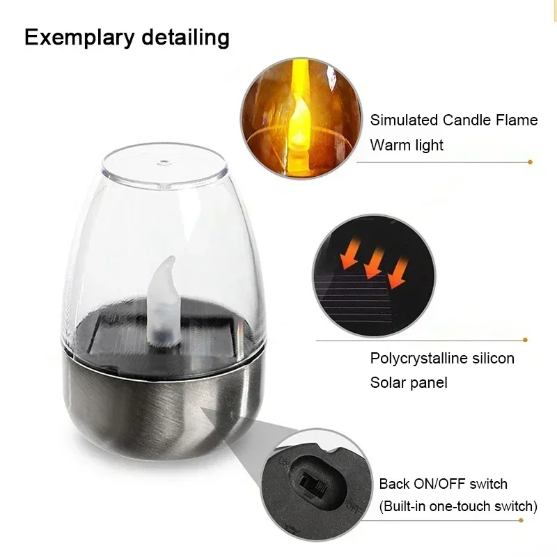 LED Solar Candles Light Flameless Rechargeable Night Light For Wedding Party Garden Decor Outdoor Waterproof Solar Candles Lamp