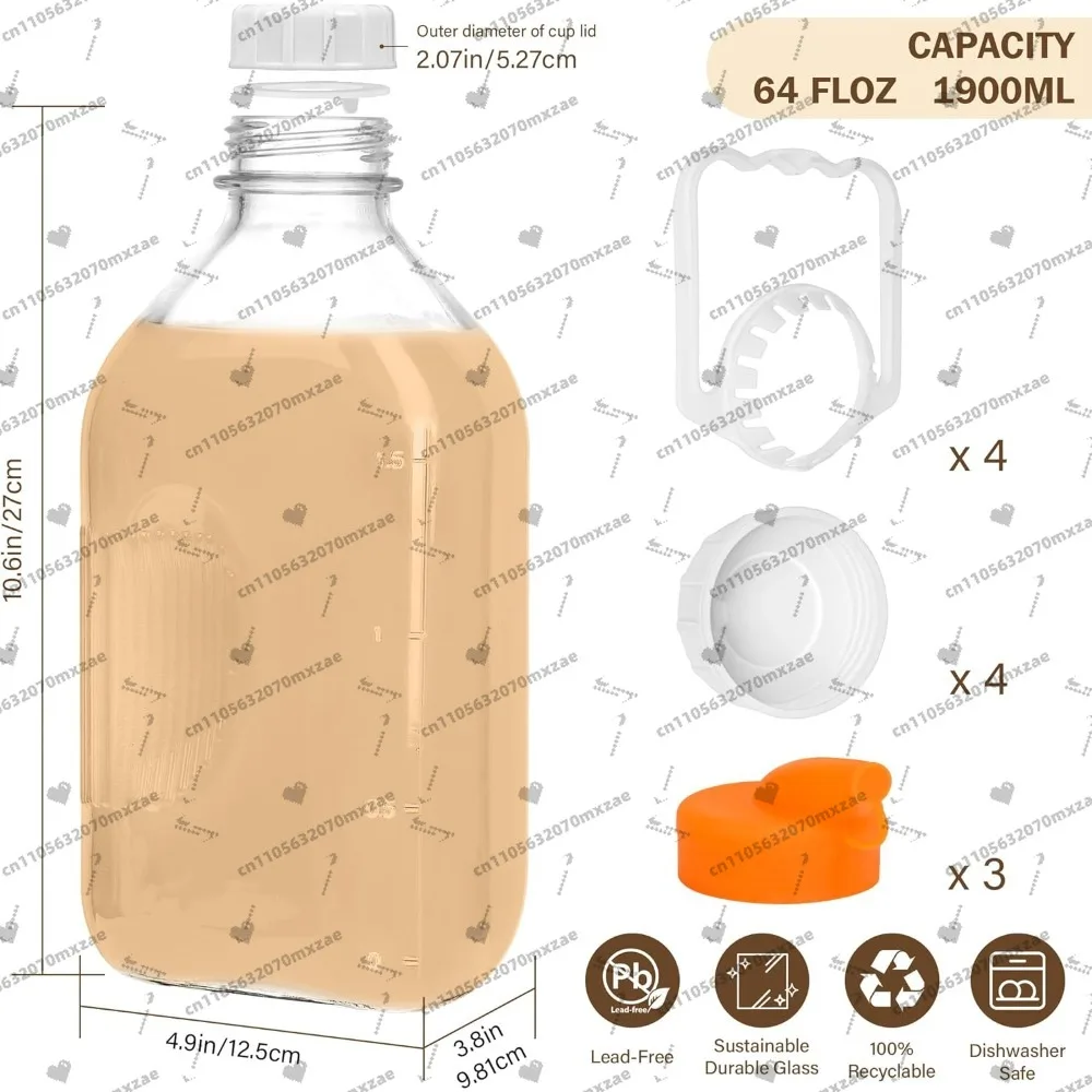 4-pack halve gallon zware helderglazen melkfles met handvatuitloop en luchtdichte herbruikbare deksels voor het opbergen van de koelkast