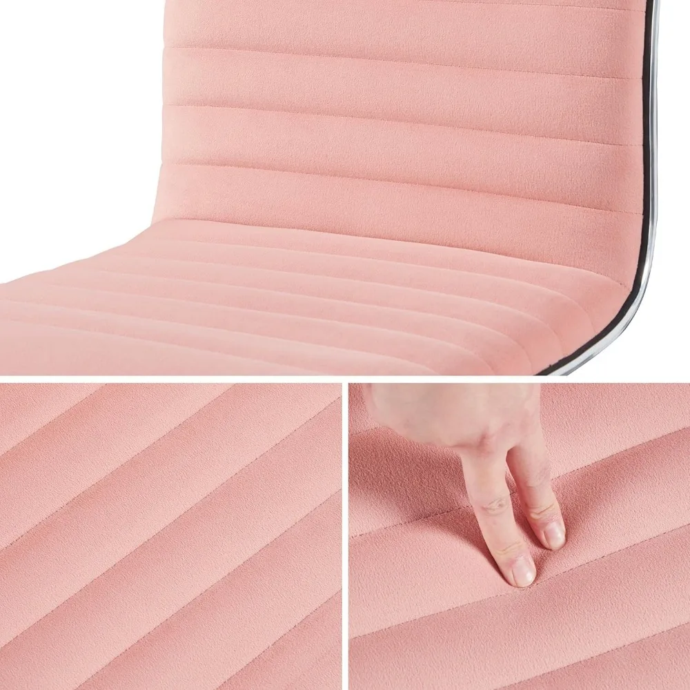 เก้าอี้ทำงาน Yaheetech 2 ตัว แบบมีพนักพิงต่ำ หุ้มกำมะหยี่ หมุนได้ ไม่มีที่วางแขน พร้อมพนักพิงหลังแบบมีร่อง รองรับหลังส่วนล่าง มีล้อ สีชมพูแอปริคอต