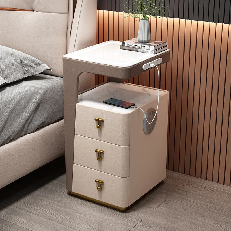 Smart Bedside Table 2024 New Simple Modern Light Luxury Rechargeable Multi-function Solid Wood Bedside Table With Audio