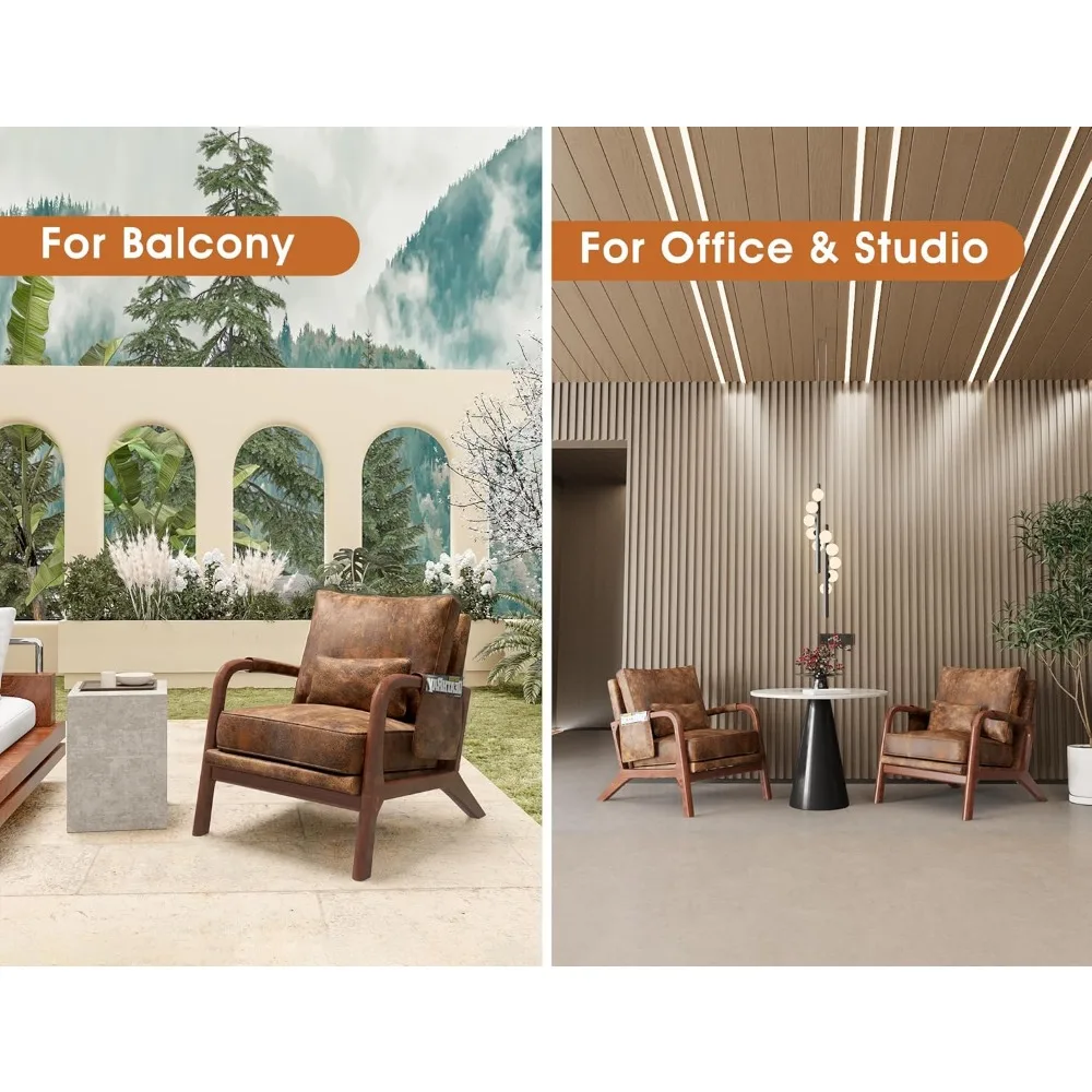 مجموعة كراسي حديثة لمنتصف القرن مكونة من 2، كرسي بذراعين منجد بإطار من الخشب الصلب، كرسي مريح لغرفة المعيشة #4