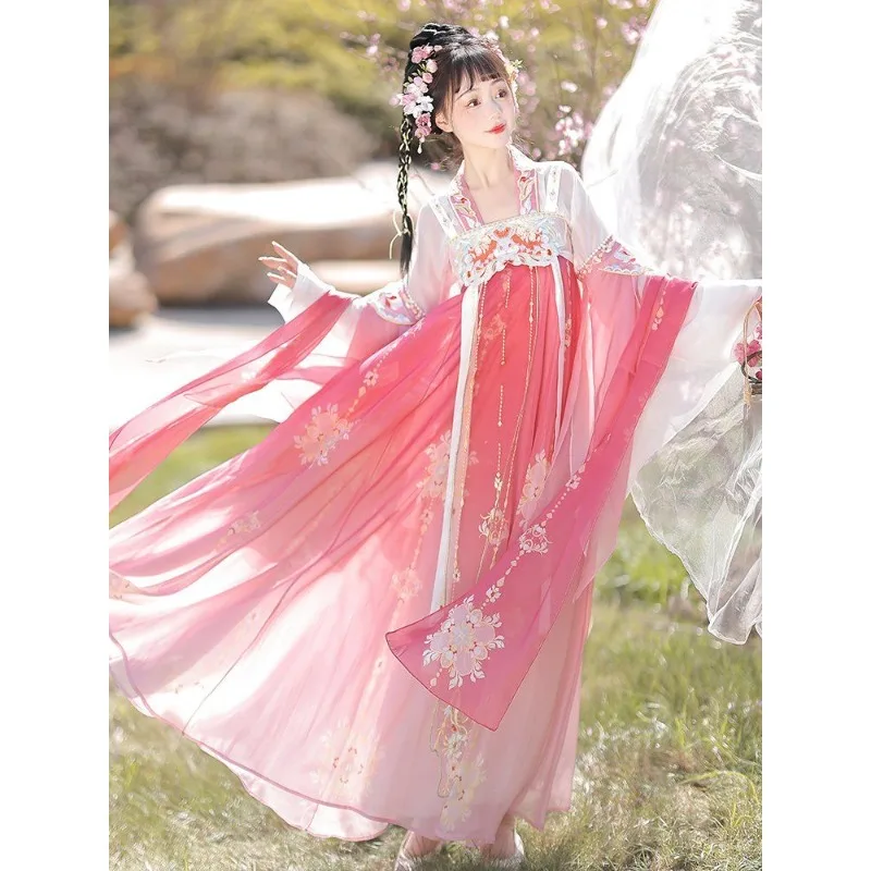 

2 Colors Summer Female Chest-length Pink Embroidery Spring Summer Daily Tang Dynasty Hanfu Ropa Tradicional China Hombre Set