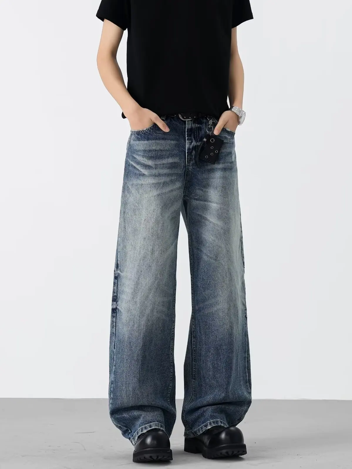 

Мужские джинсовые брюки American Sle Heavyweight Deep Ocean Blue A-Line, длинные, до пола, для весеннего повседневного использования