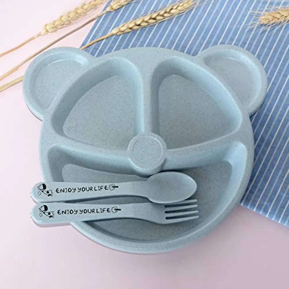 3Pcs/Set Baby Bowl+Spoon+Fork Feeding Food Tableware Cartoon Bear Kids Dishes Eating Dinnerware Anti-hot Training Dinner Plate