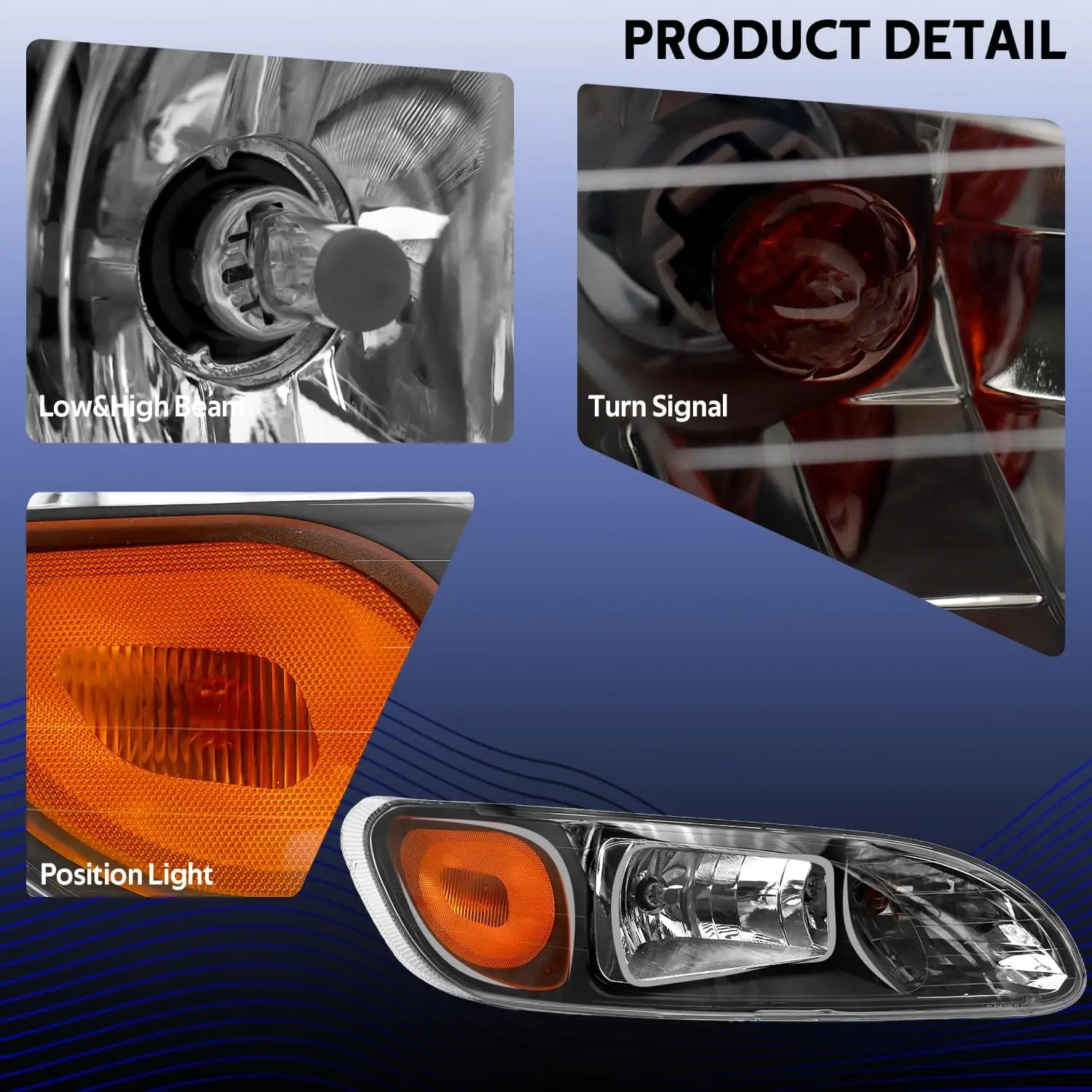 Pair Headlamp Assembly Compatible with 2005-2016 387/386/384/325/330/335/337/340/348/382, Driver Left & Passenger Right Side, Bl