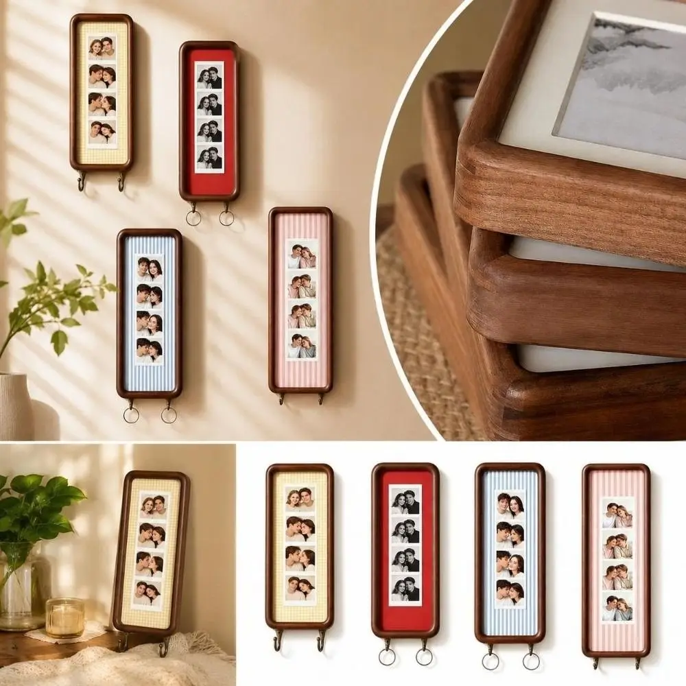 Vintage With Hook Key Holder Frame Mortise and Tenon Wooden Photo Strip Frame Wall Key Holder Wedding Party