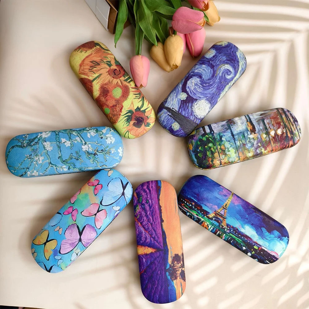 Retro-Brillenetui mit Blumenmuster, tragbare, druckfeste Aufbewahrungsbox für Myopie-Gläser