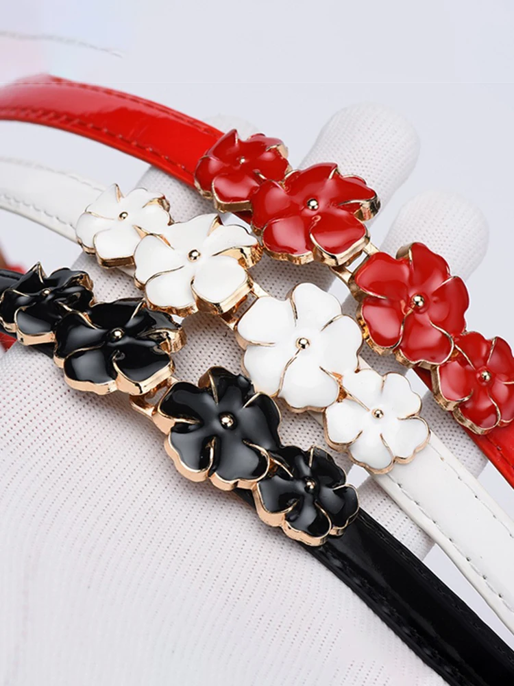 Neuer Tropföl-Pflaumenblüten-Lackleder-Gürtel für Damen, vielseitiger dekorativer kleiner Gürtel, koreanische Edition, dekorativer Kleider-Accessoire-Gürtel – Detail 3