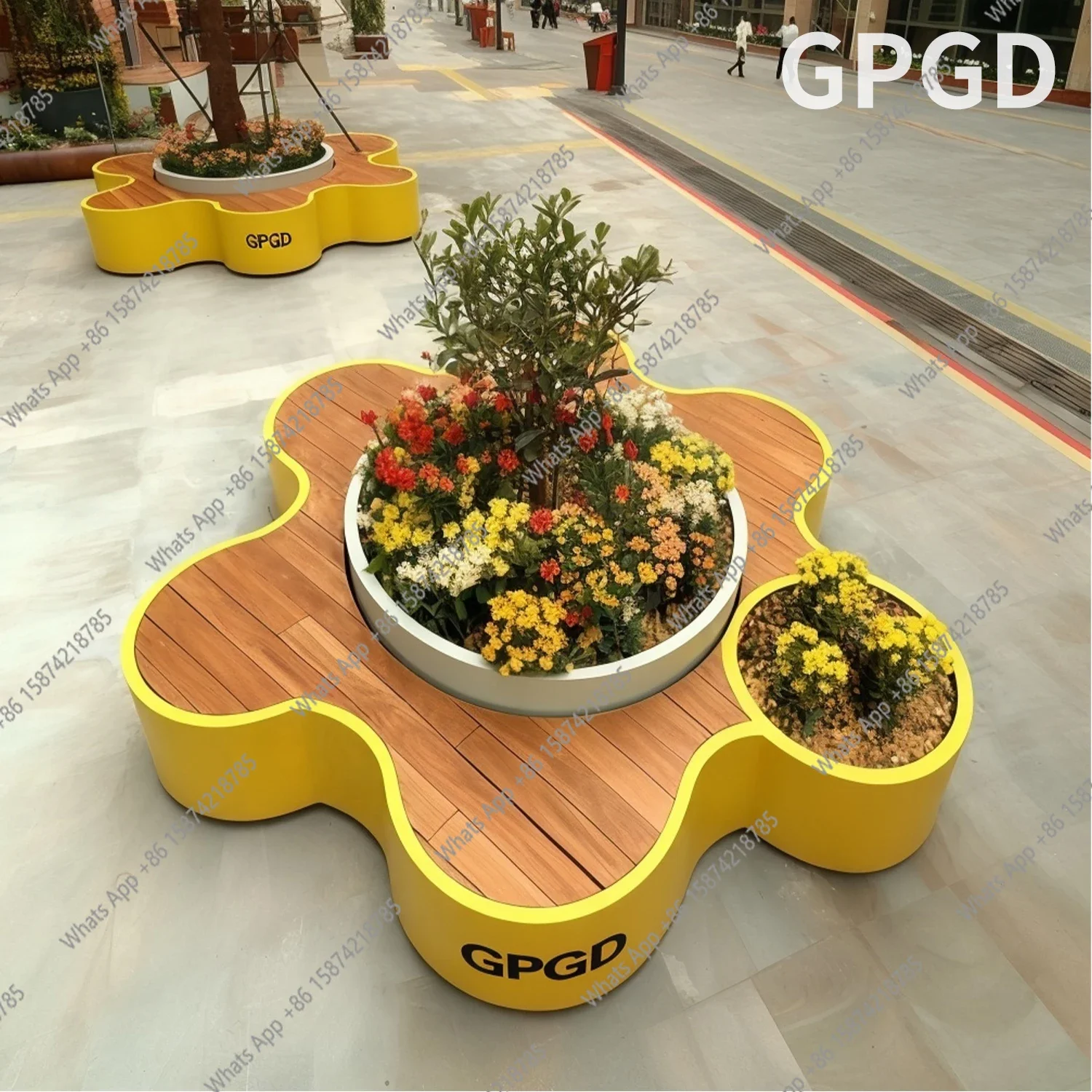 A63 Outdoor commercial street flower box stool combination planter seat commercial street villa courtyard terrace flower plantin