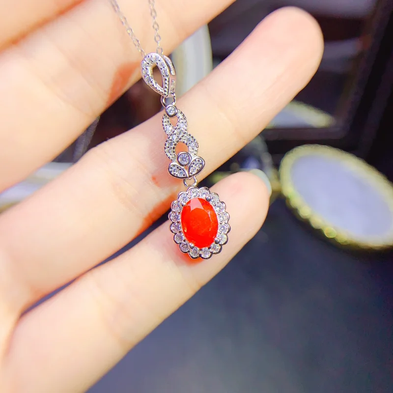 Pendant 925 Sterling Silver Orange Opal Women's Fire Color Super Good  Jewelry Jewelry Women's Gem Boutique