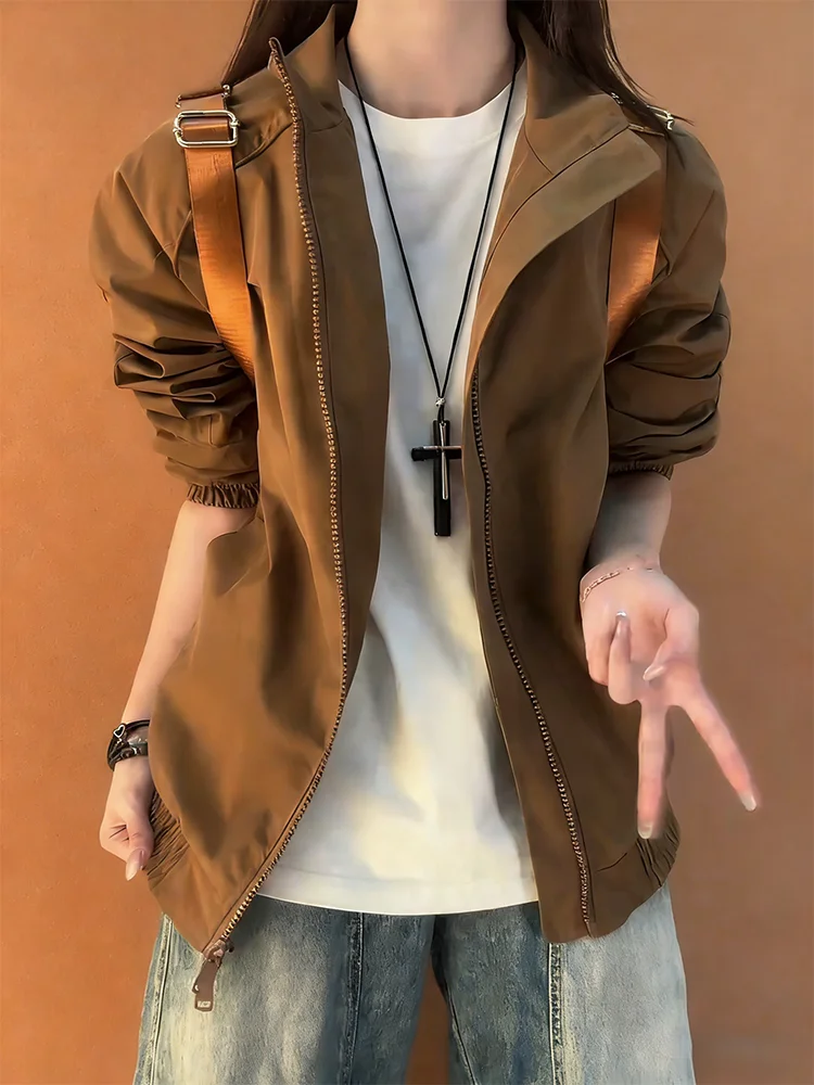 American Style Deconstructed Shoulder Pilot Jacket Men's Spring Autumn High Sensation Three Proof Stand Collar Short Coat
