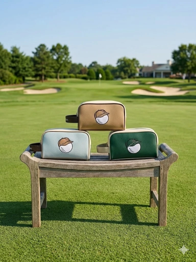 

Premium Double Layer Golf Pouch Luxury Embroidery Women Men Handbag Korean Style Large 3D Rubber Patch Golf Clutches Bag