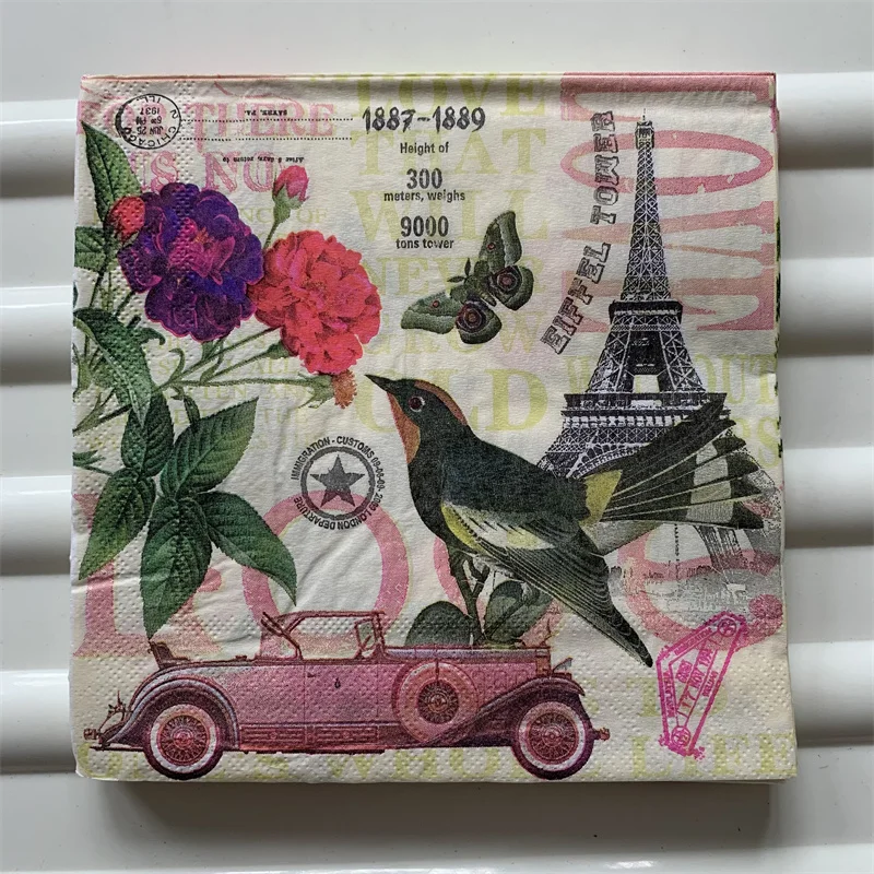 Mix 20 designs Decoupage paper napkins elegant tissue vintage towel flower butterfly church tower birthday wedding party decor