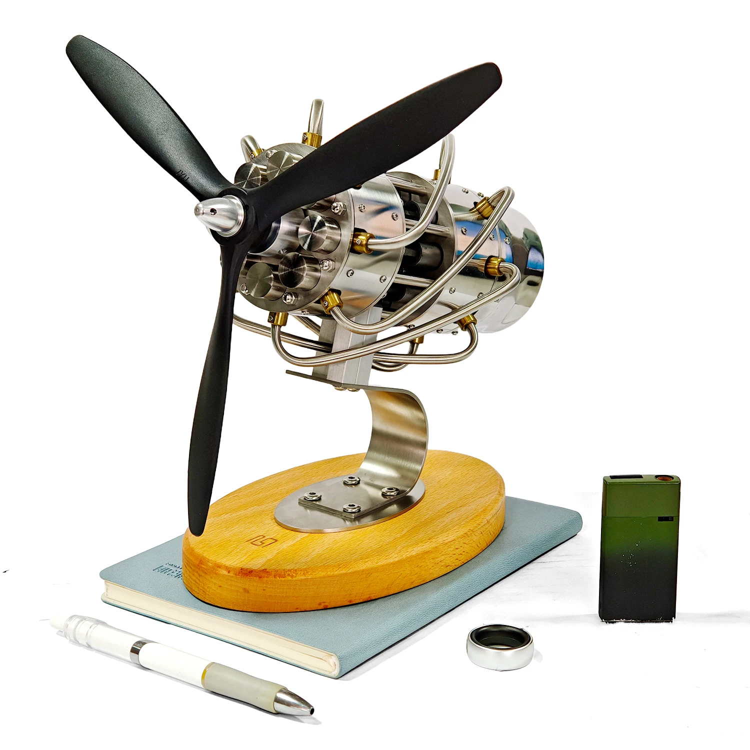 Sterling Swashplate 16 cylinder Engine Model Fan Blades Can Be Started with A Base Aircraft Engine Metal Model Ornament