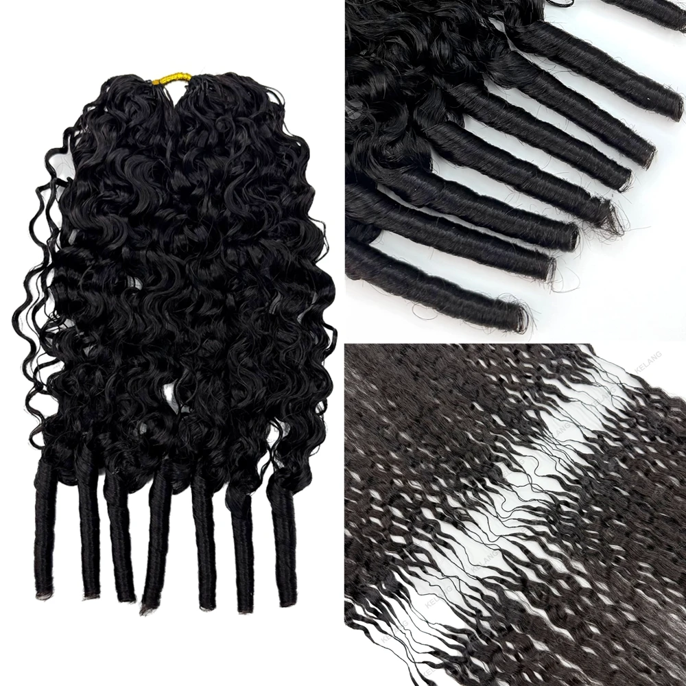 16a-バーマ産カーリークロシェ人毛ノットレスプレセパレーテッド編み込み用クロシェフェザーヘアエクステンションカーリー100-人毛