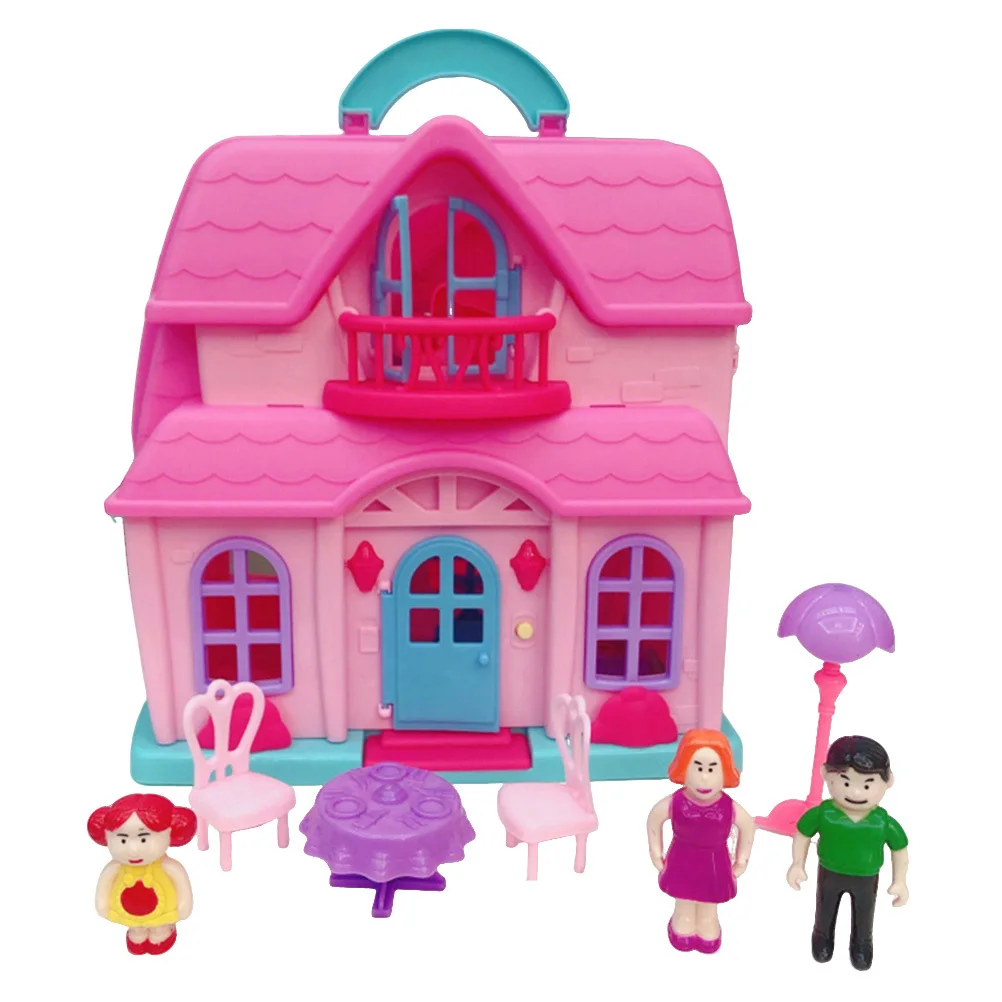 

1Set Plastic DIY House for Kids Exquisite Design Complete Furniture Portable Two-Storey Villa